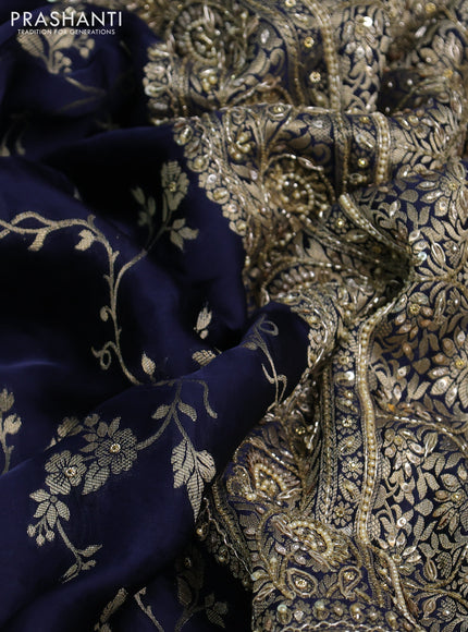 Banarasi silk saree navy blue with allover zari woven weaves and zardosi work pallu & border