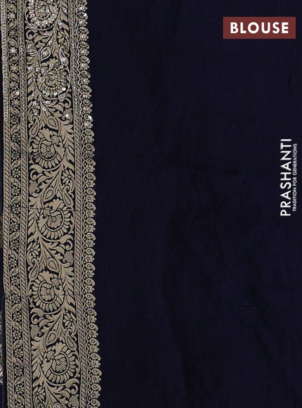 Banarasi silk saree navy blue with allover zari woven weaves and zardosi work pallu & border