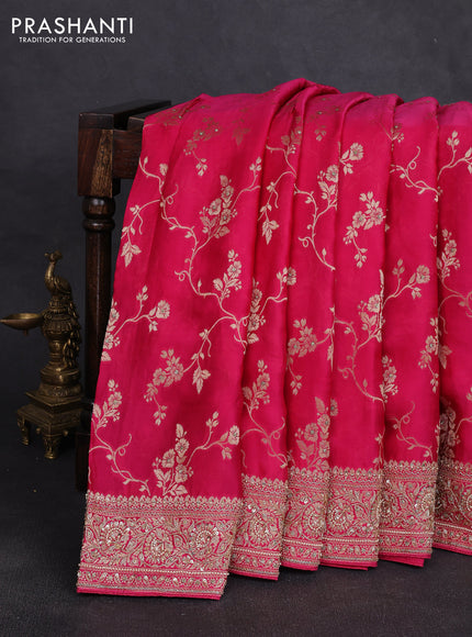 Banarasi silk saree pink with allover zari woven weaves and zardosi work pallu & border
