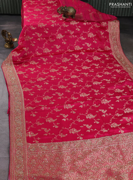 Banarasi silk saree pink with allover zari woven weaves and zardosi work pallu & border