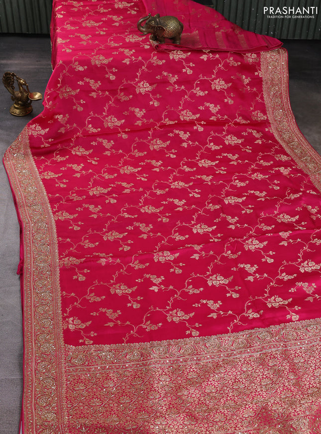 Banarasi silk saree pink with allover zari woven weaves and zardosi work pallu & border