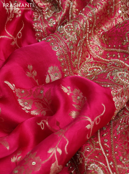 Banarasi silk saree pink with allover zari woven weaves and zardosi work pallu & border