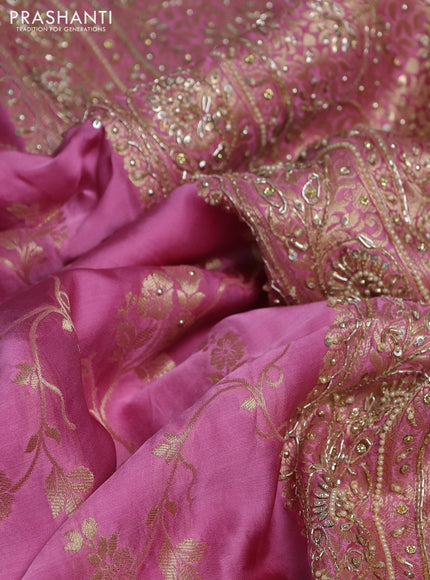 Banarasi silk saree light pink with allover zari woven weaves and zardosi work pallu & border