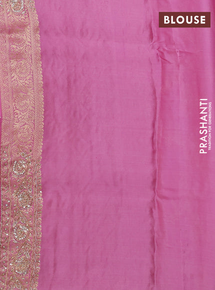 Banarasi silk saree light pink with allover zari woven weaves and zardosi work pallu & border