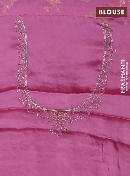 Banarasi silk saree light pink with allover zari woven weaves and zardosi work pallu & border