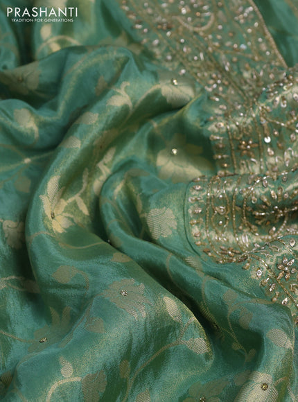 Banarasi silk saree pastel green with allover zari woven weaves and zardosi work pallu & border