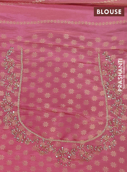 Banarasi silk saree peach pink with allover zari woven weaves and zardosi work pallu & border