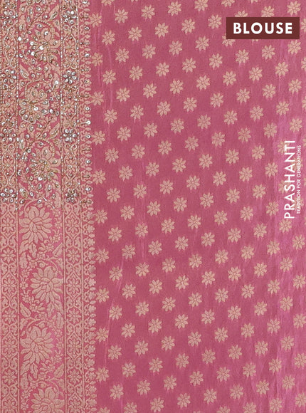 Banarasi silk saree peach pink with allover zari woven weaves and zardosi work pallu & border