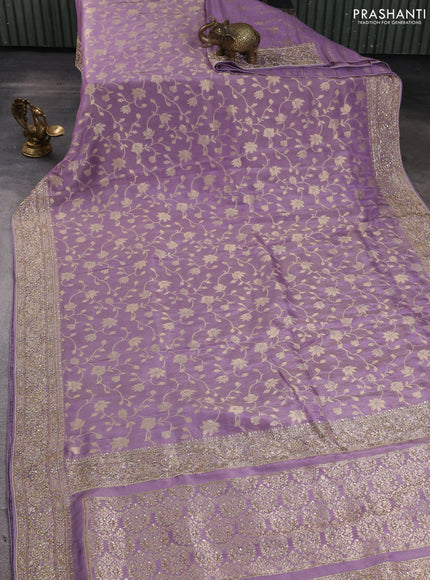 Banarasi silk saree lavender with allover zari woven weaves and zardosi work pallu & border