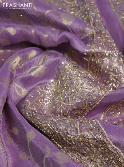 Banarasi silk saree lavender with allover zari woven weaves and zardosi work pallu & border