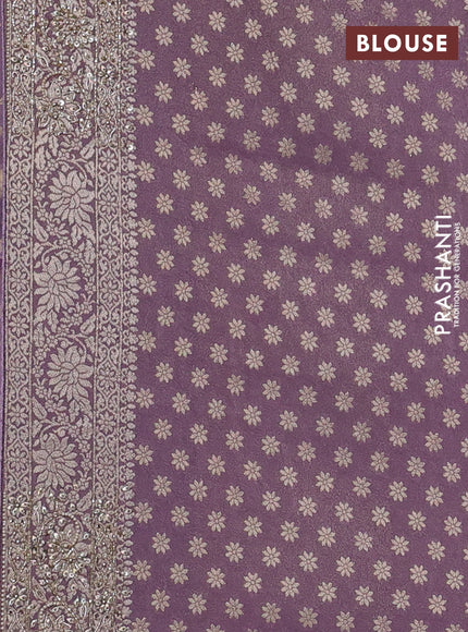 Banarasi silk saree lavender with allover zari woven weaves and zardosi work pallu & border