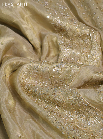 Banarasi silk saree beige with allover zari woven weaves and zardosi work pallu & border