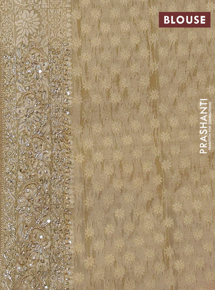 Banarasi silk saree beige with allover zari woven weaves and zardosi work pallu & border