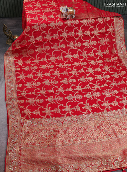 Banarasi silk saree red with allover zari woven weaves and zardosi work pallu & border
