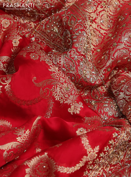 Banarasi silk saree red with allover zari woven weaves and zardosi work pallu & border