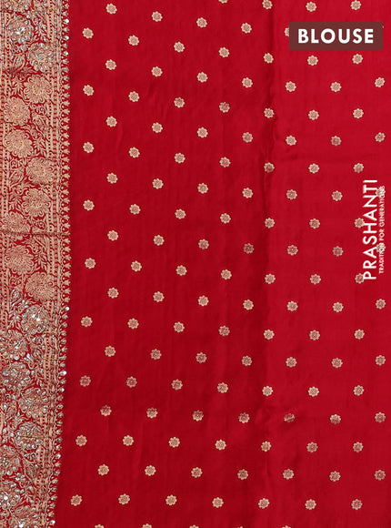 Banarasi silk saree red with allover zari woven weaves and zardosi work pallu & border