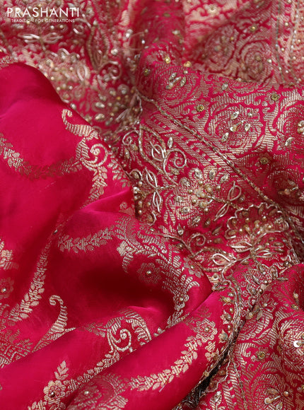 Banarasi silk saree pink with allover zari woven weaves and zardosi work pallu & border