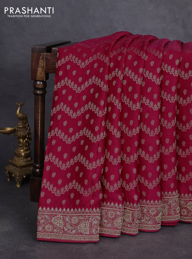 Banarasi silk saree dark pink with allover zari woven weaves and zardosi work pallu & border