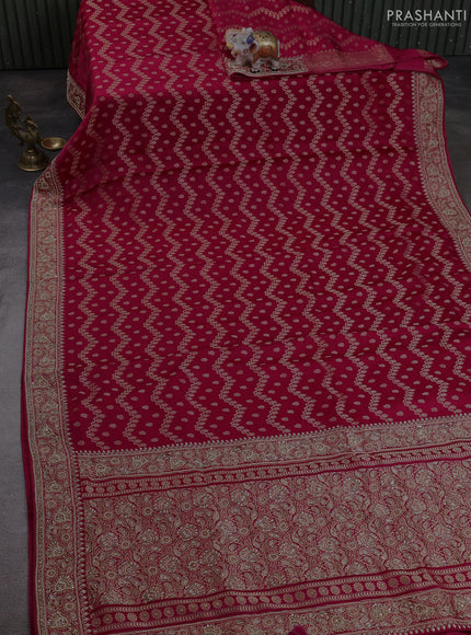 Banarasi silk saree dark pink with allover zari woven weaves and zardosi work pallu & border
