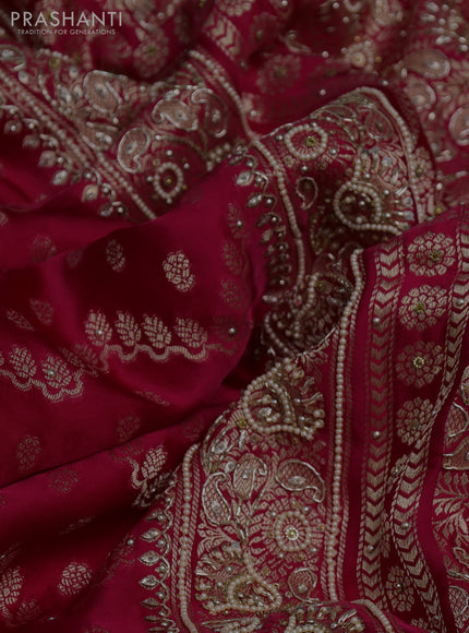 Banarasi silk saree dark pink with allover zari woven weaves and zardosi work pallu & border
