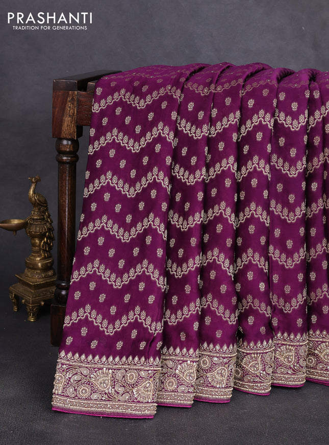 Banarasi silk saree purple with allover zari woven weaves and zardosi work pallu & border