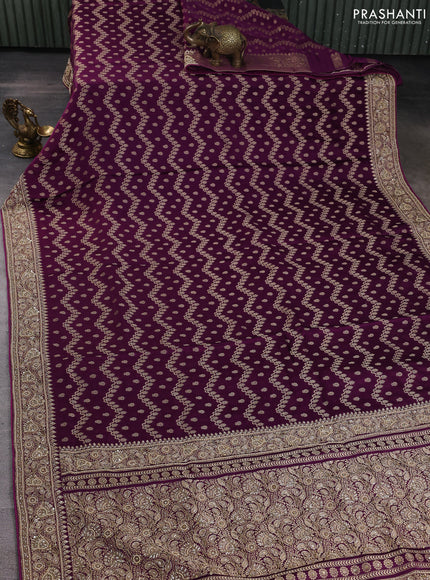 Banarasi silk saree purple with allover zari woven weaves and zardosi work pallu & border