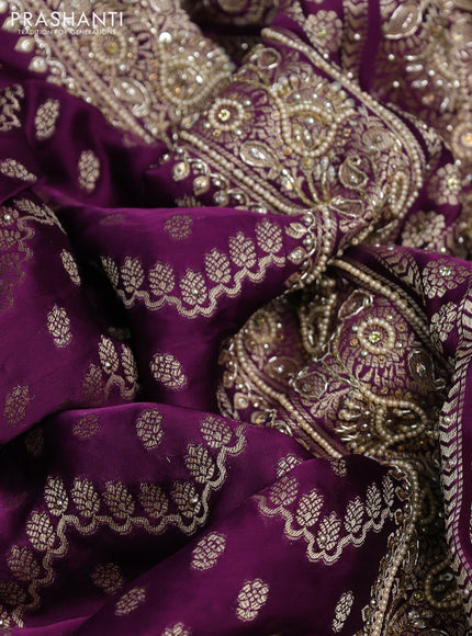 Banarasi silk saree purple with allover zari woven weaves and zardosi work pallu & border
