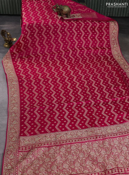 Banarasi silk saree pink with allover zari woven weaves and zardosi work pallu & border