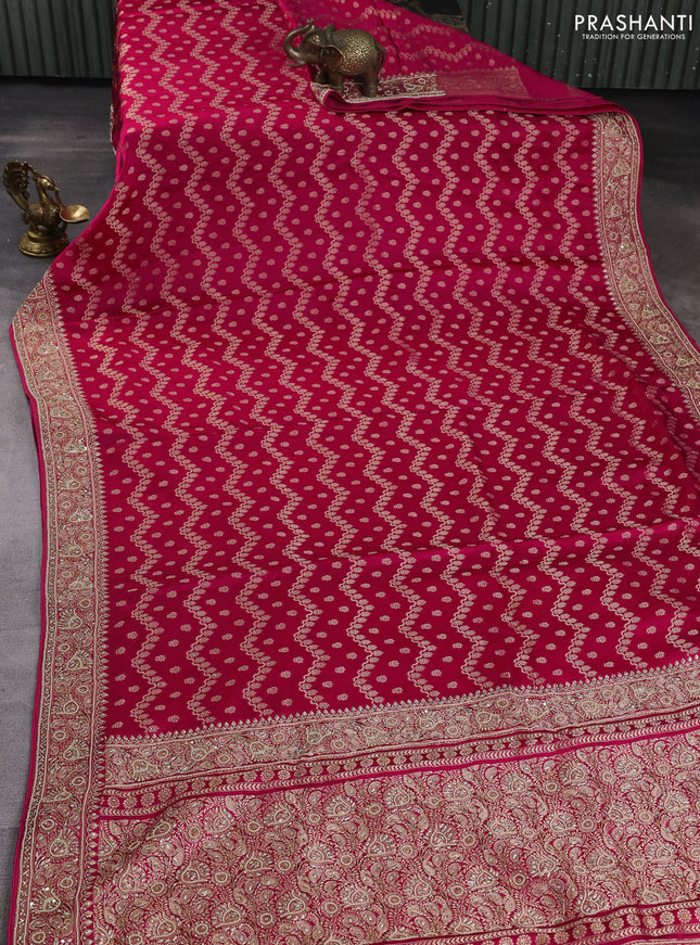 Banarasi silk saree pink with allover zari woven weaves and zardosi work pallu & border