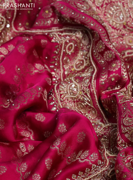 Banarasi silk saree pink with allover zari woven weaves and zardosi work pallu & border