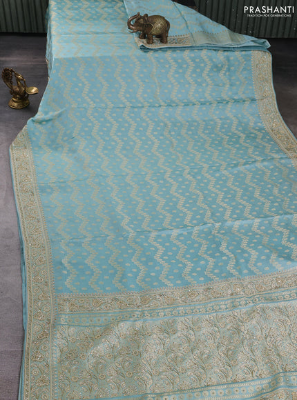 Banarasi silk saree pastel blue with allover zari woven weaves and zardosi work pallu & border