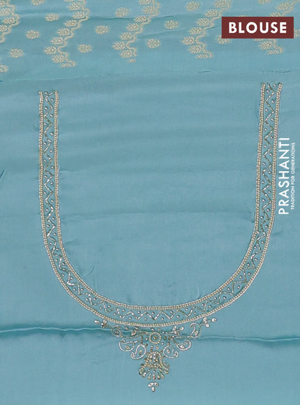 Banarasi silk saree pastel blue with allover zari woven weaves and zardosi work pallu & border