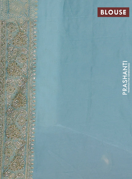 Banarasi silk saree pastel blue with allover zari woven weaves and zardosi work pallu & border