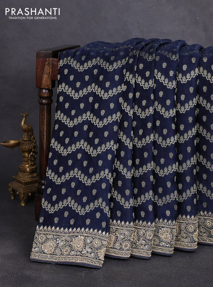 Banarasi silk saree navy blue with allover zari woven weaves and zardosi work pallu & border