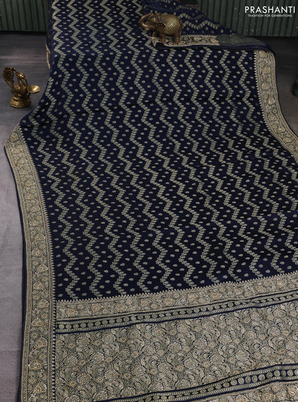 Banarasi silk saree navy blue with allover zari woven weaves and zardosi work pallu & border