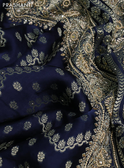 Banarasi silk saree navy blue with allover zari woven weaves and zardosi work pallu & border