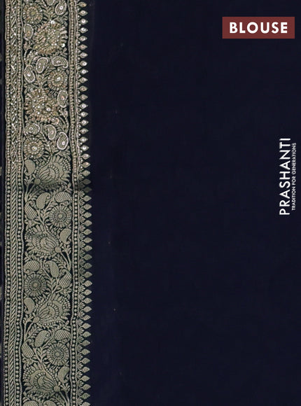 Banarasi silk saree navy blue with allover zari woven weaves and zardosi work pallu & border