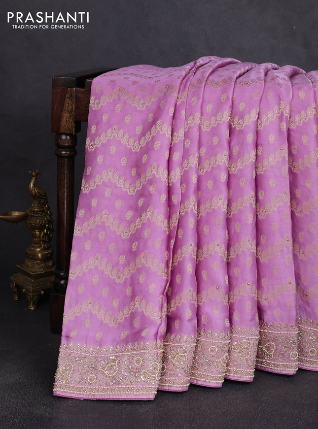 Banarasi silk saree lavender with allover zari woven weaves and zardosi work pallu & border