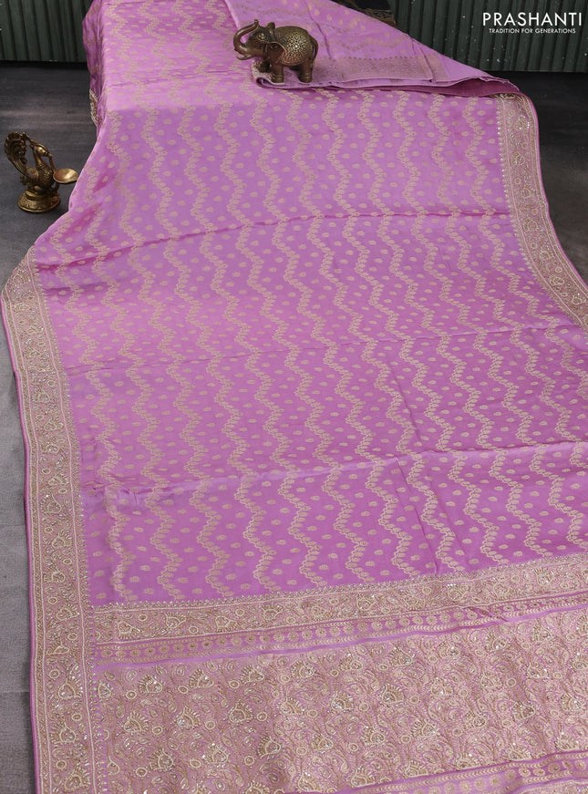 Banarasi silk saree lavender with allover zari woven weaves and zardosi work pallu & border