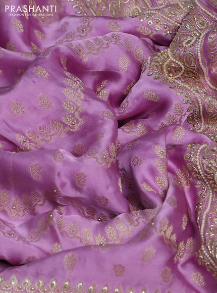Banarasi silk saree lavender with allover zari woven weaves and zardosi work pallu & border