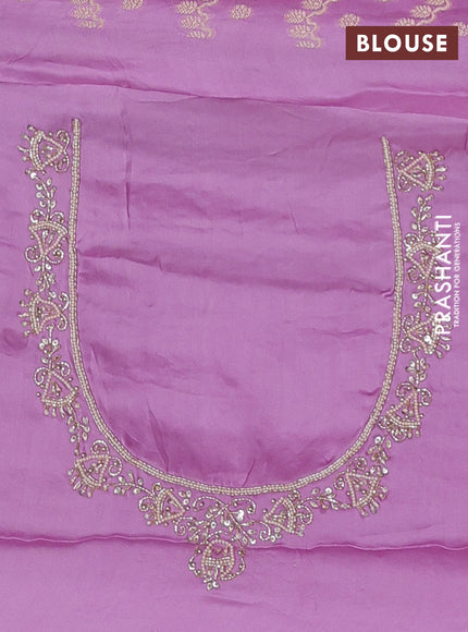 Banarasi silk saree lavender with allover zari woven weaves and zardosi work pallu & border