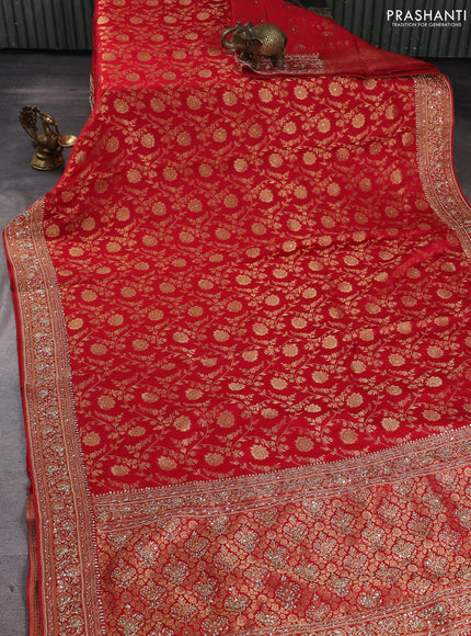 Banarasi silk saree red with allover zari woven weaves and zardosi work pallu & border