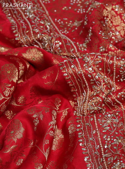 Banarasi silk saree red with allover zari woven weaves and zardosi work pallu & border