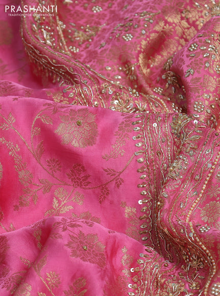 Banarasi silk saree peach pink with allover zari woven weaves and zardosi work pallu & border