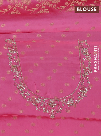 Banarasi silk saree peach pink with allover zari woven weaves and zardosi work pallu & border