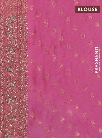 Banarasi silk saree peach pink with allover zari woven weaves and zardosi work pallu & border