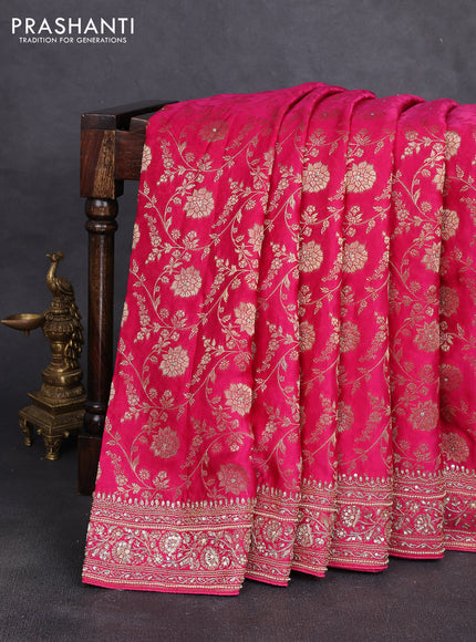 Banarasi silk saree dark pink with allover zari woven weaves and zardosi work pallu & border