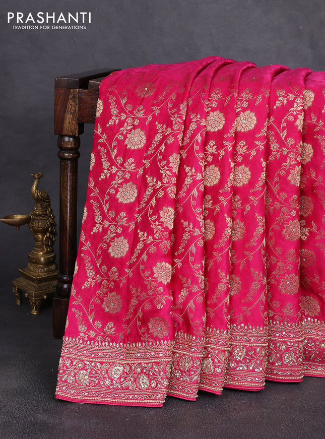 Banarasi silk saree dark pink with allover zari woven weaves and zardosi work pallu & border