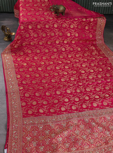Banarasi silk saree dark pink with allover zari woven weaves and zardosi work pallu & border