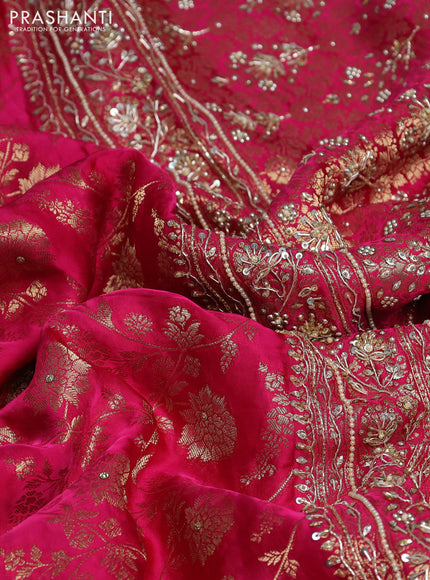 Banarasi silk saree dark pink with allover zari woven weaves and zardosi work pallu & border